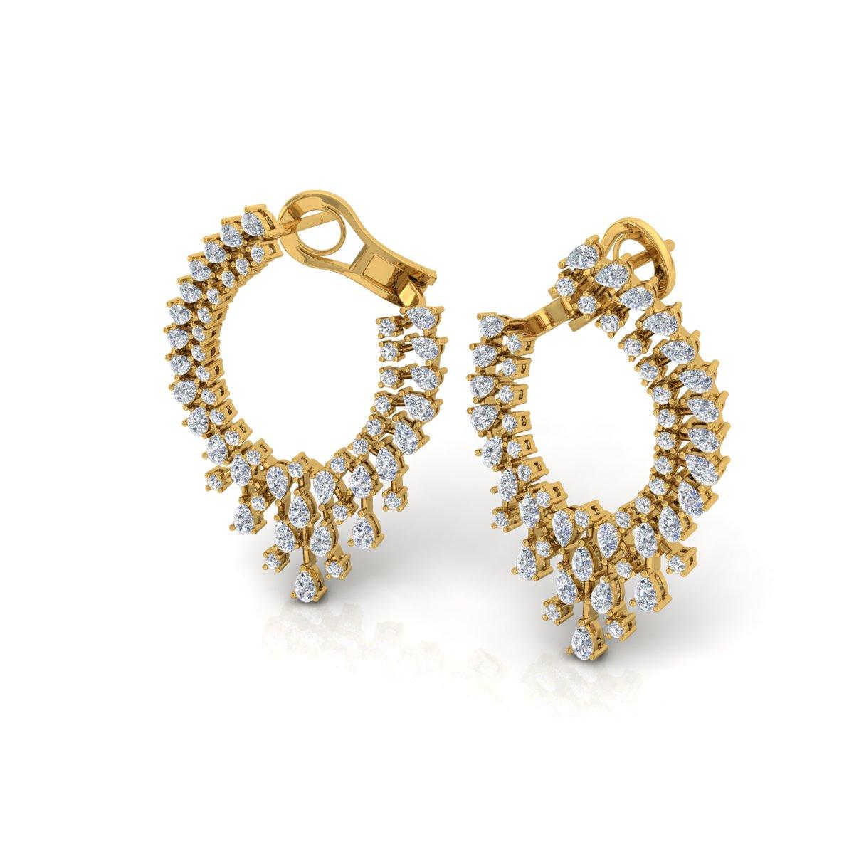 Modern 3.90 Carat SI/H Pear Round Brilliant Cut Diamond Earrings 14 Karat Yellow Gold For Sale