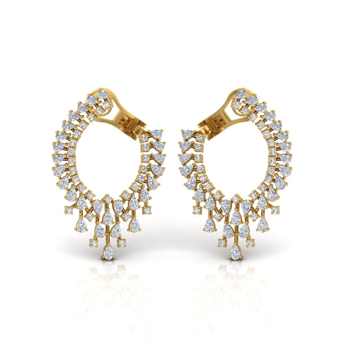 Pear Cut 3.90 Carat SI/H Pear Round Brilliant Cut Diamond Earrings 14 Karat Yellow Gold For Sale