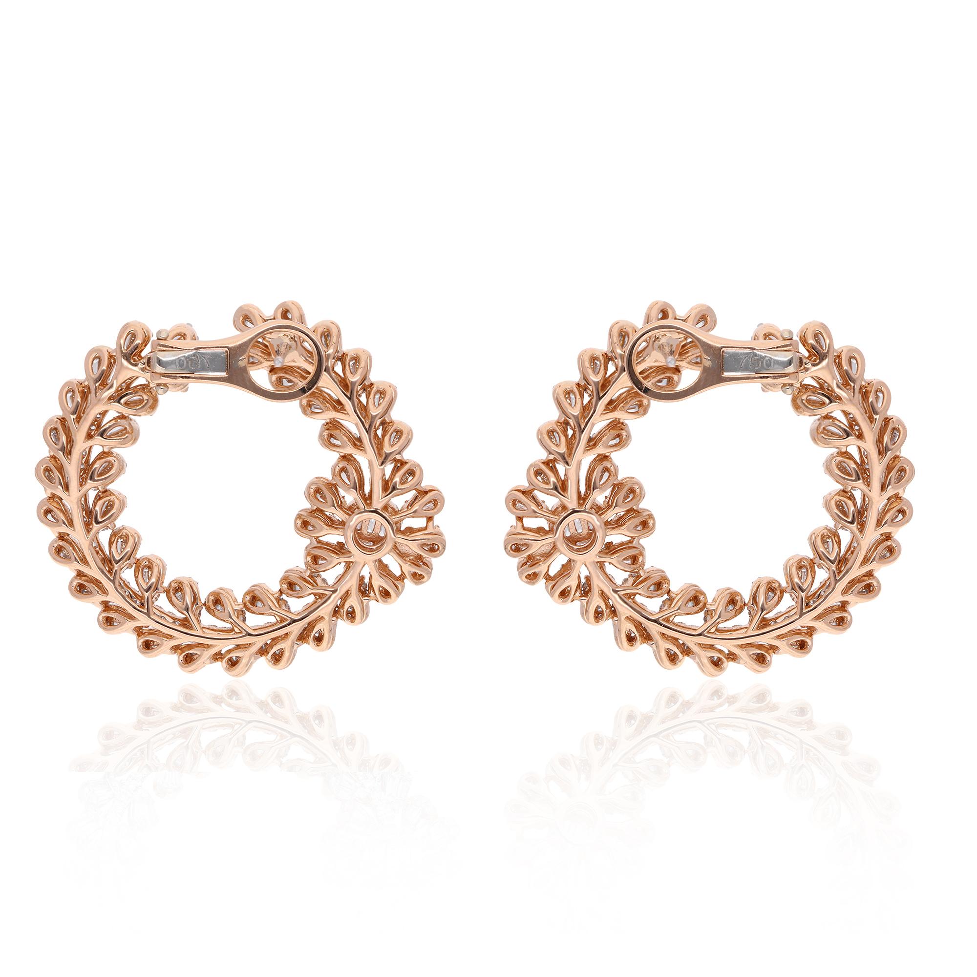Taglio rotondo Orecchini a cerchio con diamante tondo baguette da 3,90 carati SI/HI in oro rosa bianco 14 carati in vendita