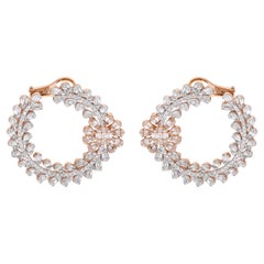 3.90 Carat SI/HI Baguette Round Diamond Hoop Earrings 14 Karat White Rose Gold