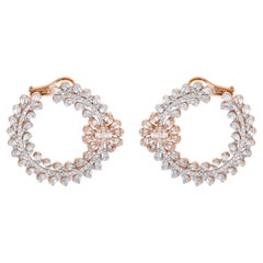 3,90 Karat SI/HI Baguette-Ohrringe mit runden Diamanten aus 18 Karat Weiß-Roségold