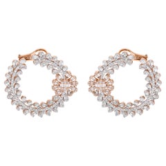 Orecchini a cerchio con diamanti tondi baguette da 3,90 carati SI/HI Oro rosa bianco 18 carati