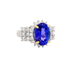 3.90 Carat Tanzanite Diamond 14K White Gold Halo Ring