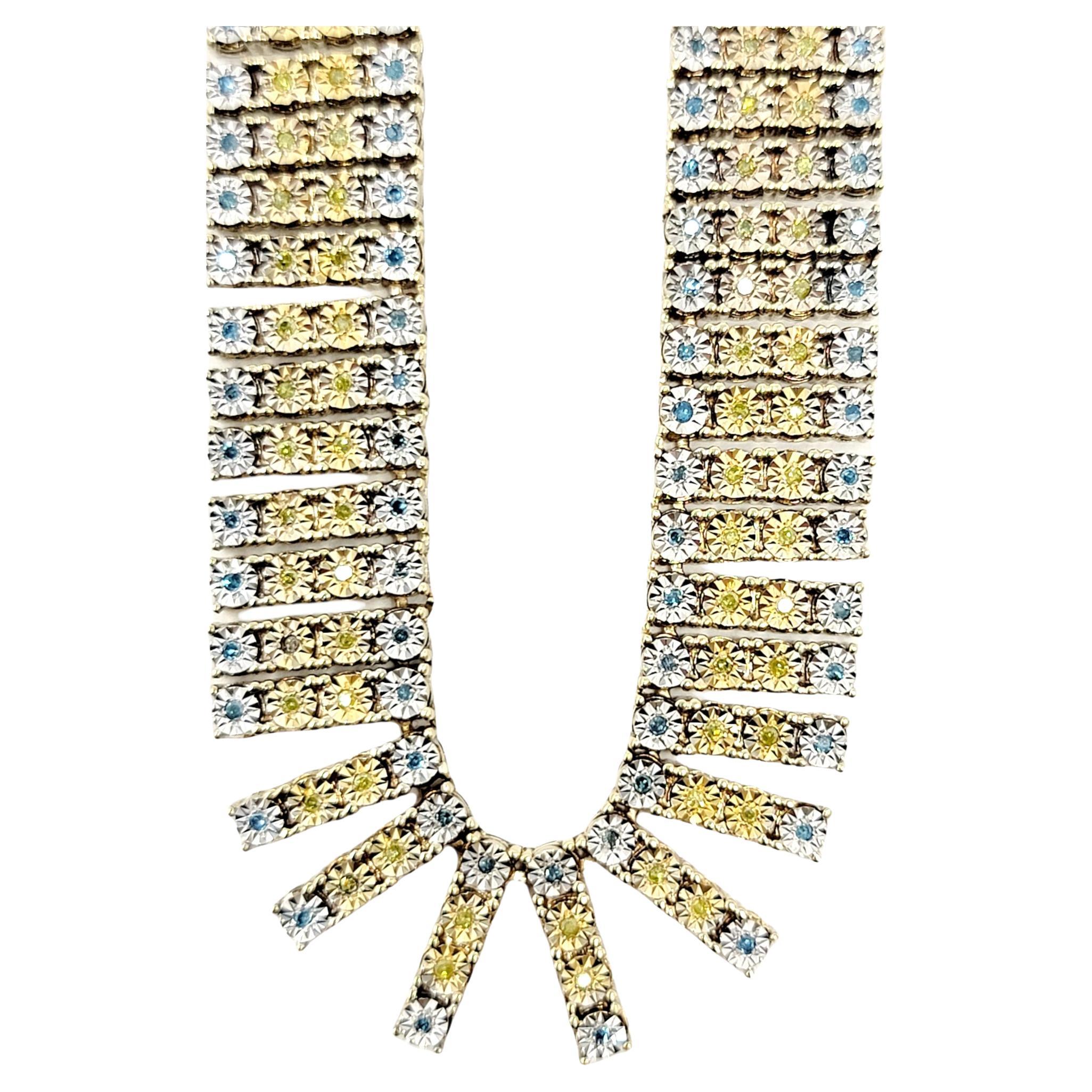 3.90 Carat Total Fancy Yellow and Blue Diamond Articulated 35" Long Necklace  For Sale