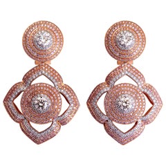 3.90 Carat Vivid Pink Diamond and 4.10 Carat White Diamond Rose Gold Earrings