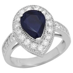 3.90 Carats Natural Blue Sapphire and Diamond 14K Solid White Gold Ring