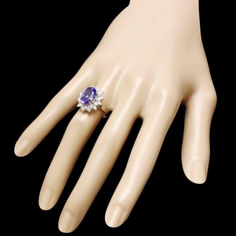 3.90 Carats Natural Tanzanite and Diamond 14K Solid White Gold Ring In New Condition For Sale In Los Angeles, CA