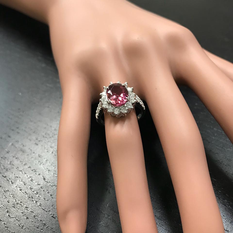 3.90 Carat Natural Tourmaline and Diamond 14 Karat Solid White Gold Ring For Sale 2