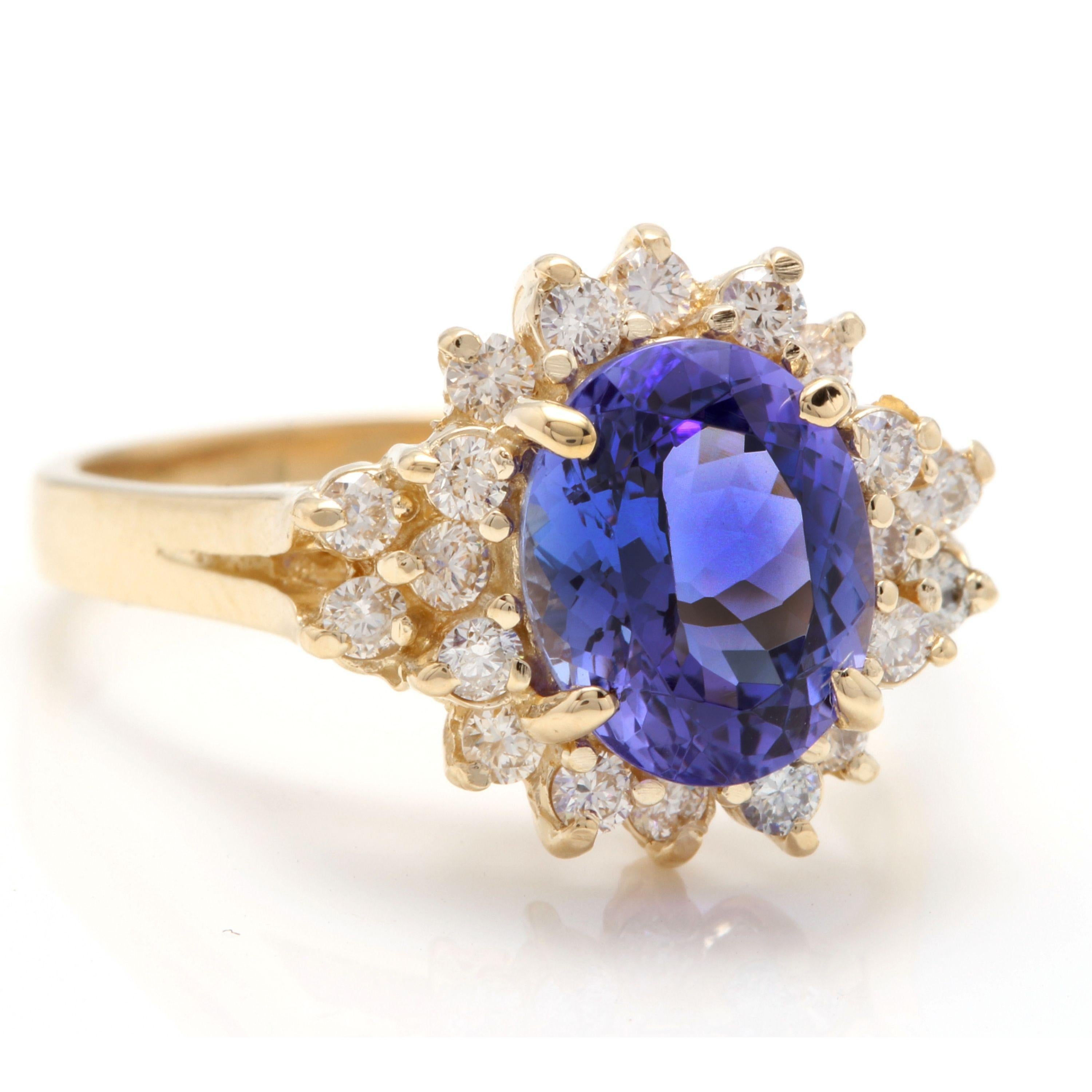 3.90 Carats Natural Very Nice Looking Tanzanite and Diamond 14K Solid Yellow Gold Ring

Total Natural Oval Shaped Tanzanite Weight is: Approx. 3.00 Carats

Aquamarine Measures: Approx. 10.0 x 8.00mm

Natural Round Diamonds Weight: Approx. 0.90 Carat