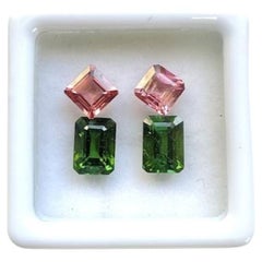 3.90 Carats Tourmaline Match Pair, Green and Pink Tourmaline Square & Princess