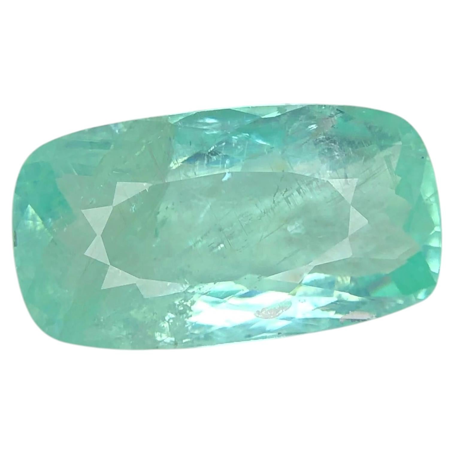 Gemma certificata AIGS: tormalina Paraíba di colore verde-blu neon, taglio a cuscino, 3,92 carati