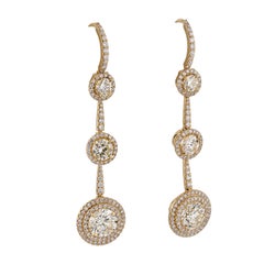 3.90 ct. Three-Tier Round Diamond Drop Earrings in 18K Yellow Gold