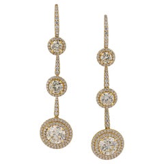 3.90 ct. Three-Tier Round Diamond Drop Earrings in 18K Yellow Gold