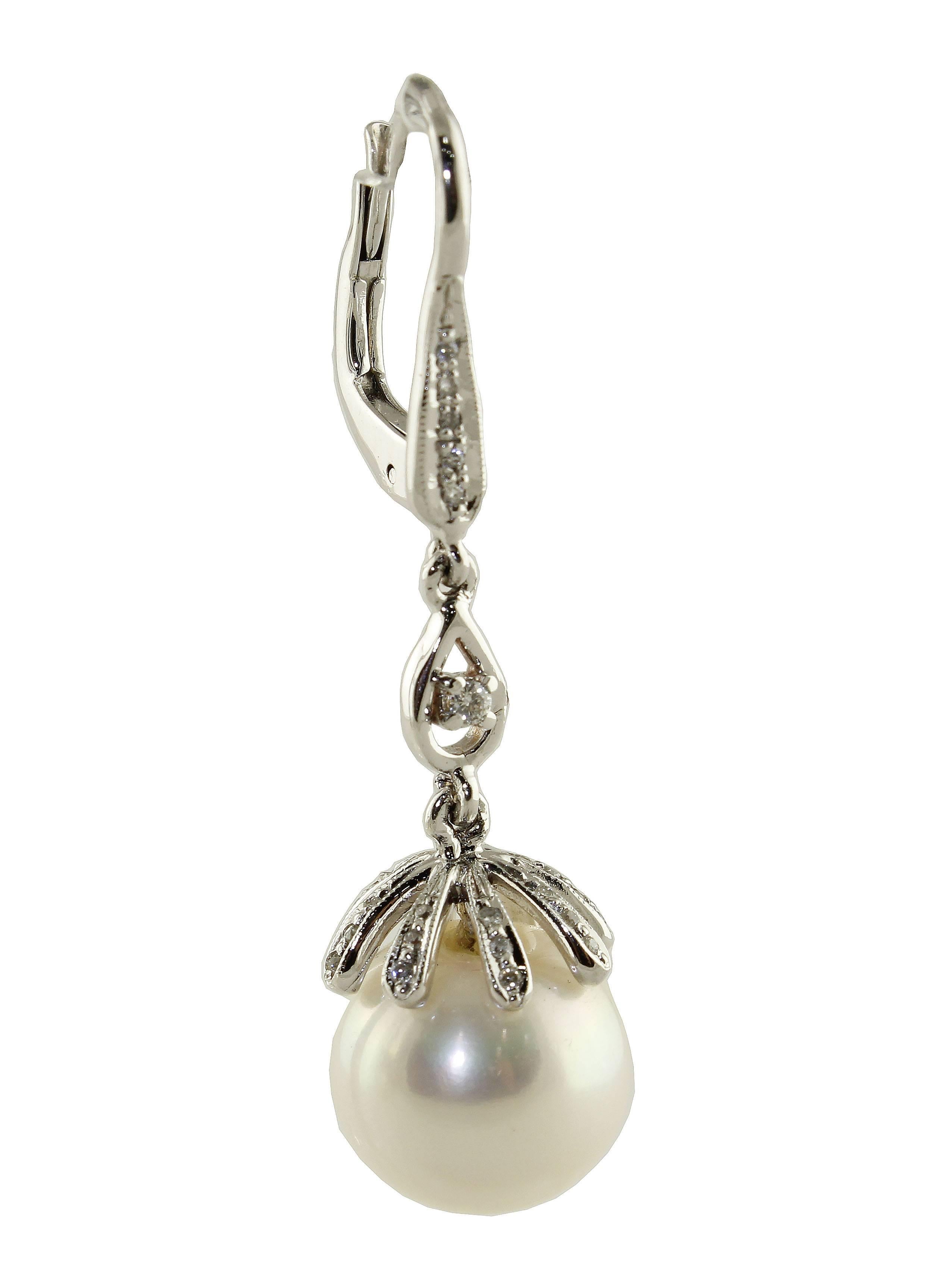 Retro Australian Pearl Diamond Gold Earrings