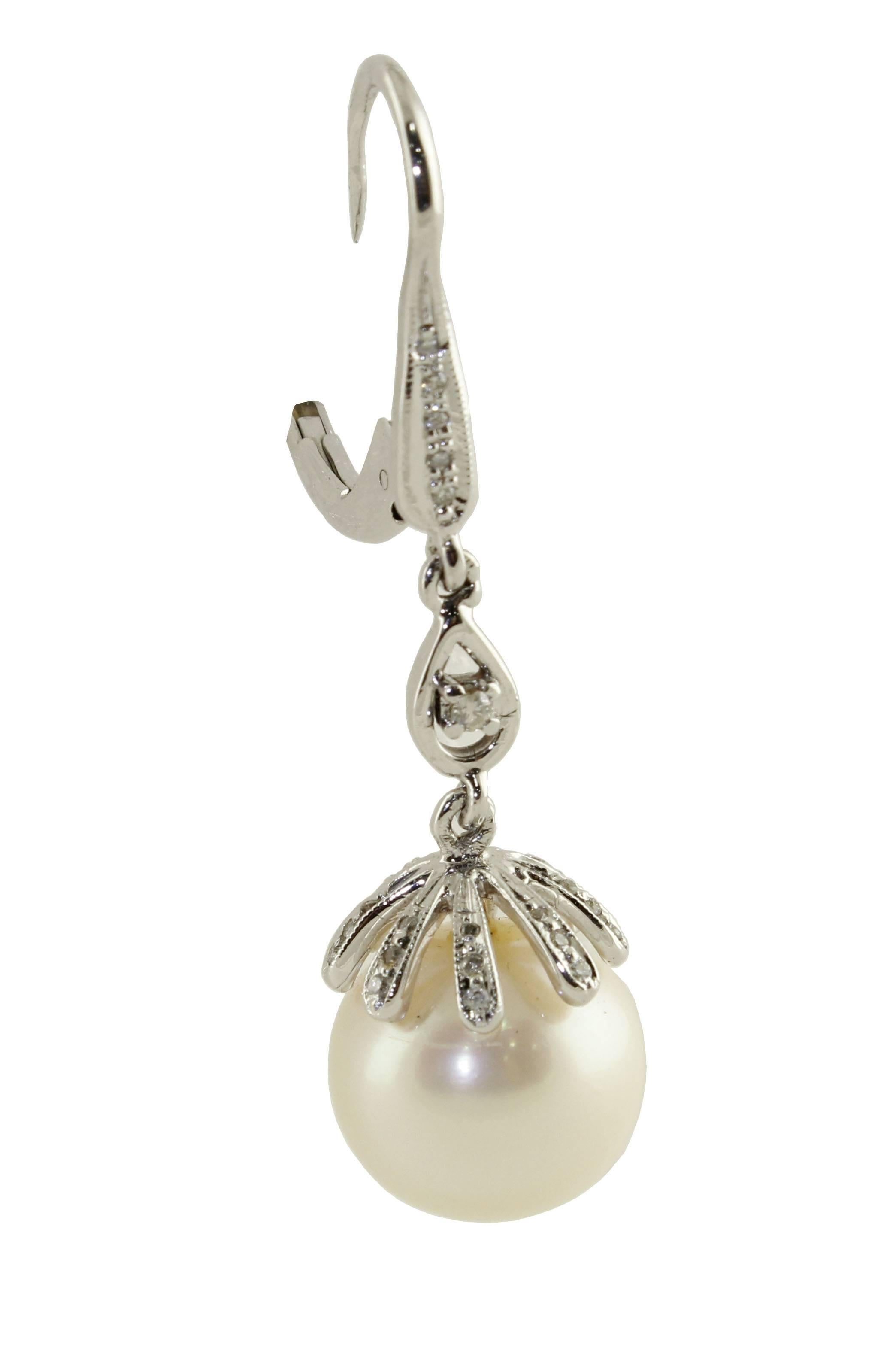 Women's Australian Pearl Diamond Gold Earrings