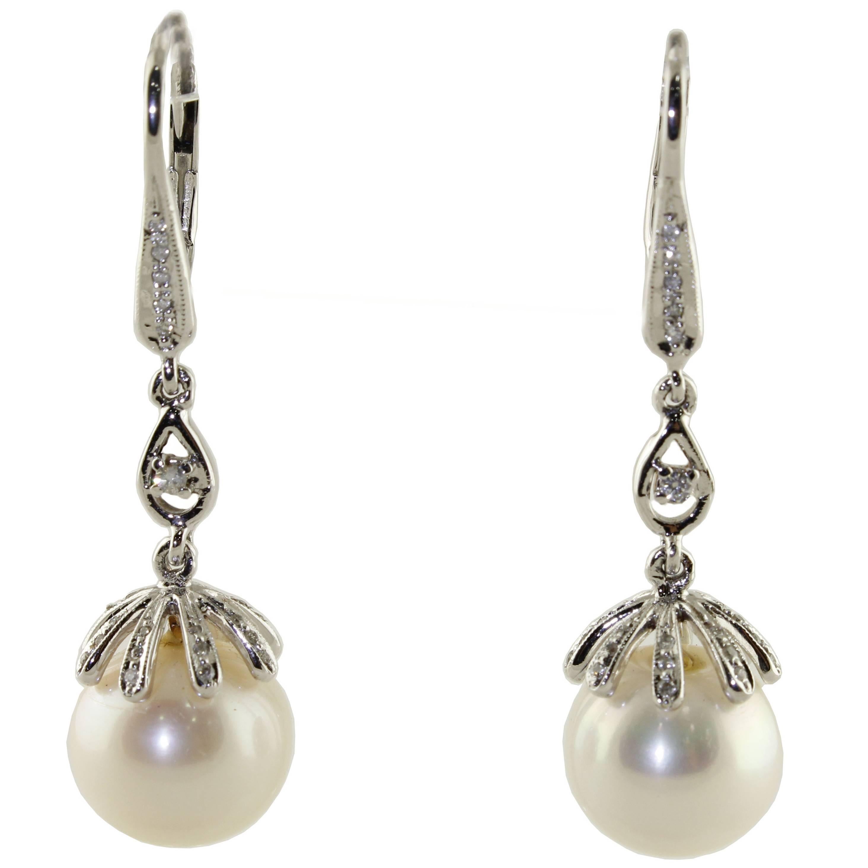 Australian Pearl Diamond Gold Earrings