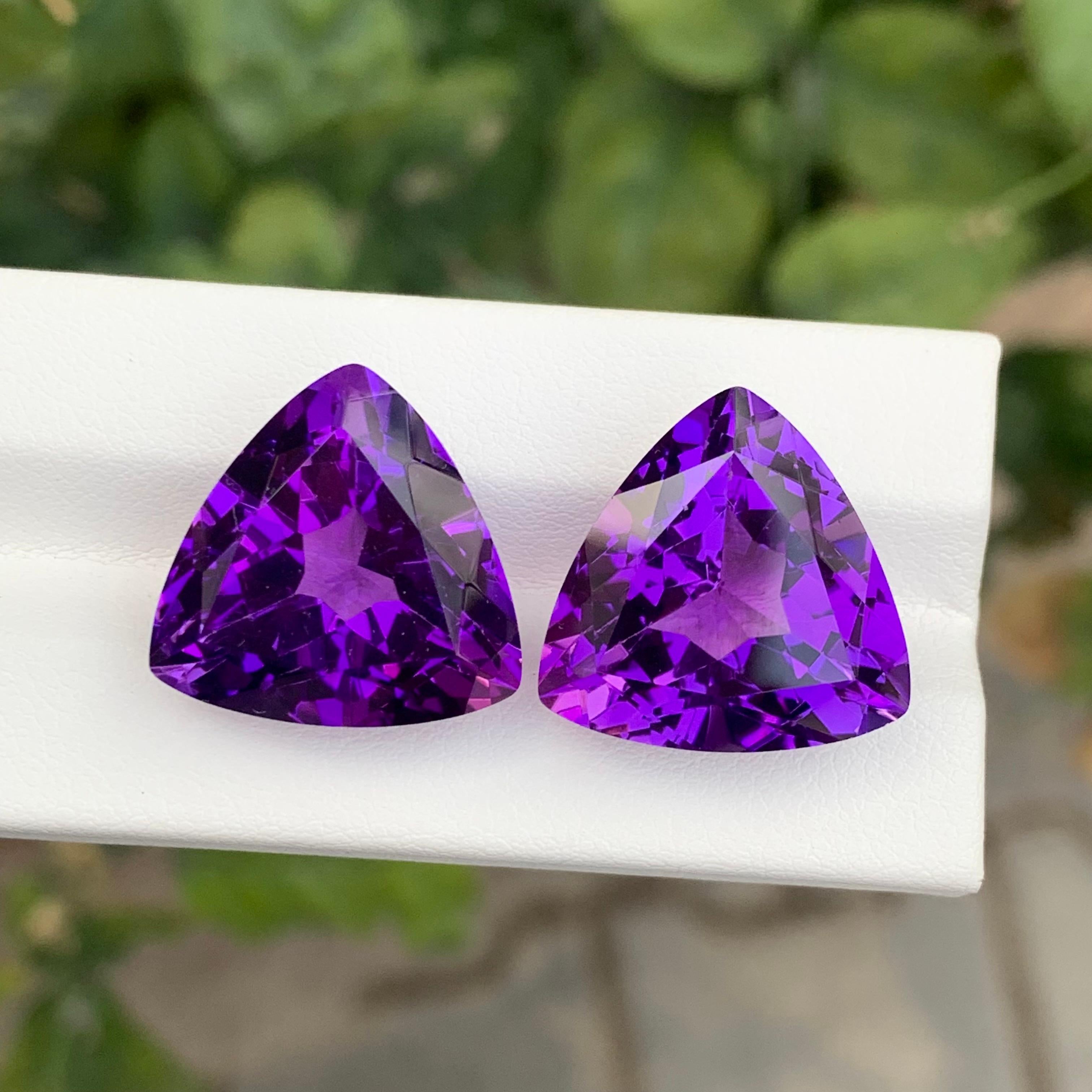 39.00 Carat Natural Loose Amethyst Pair Trillion Cut Gemstone For Sale 6