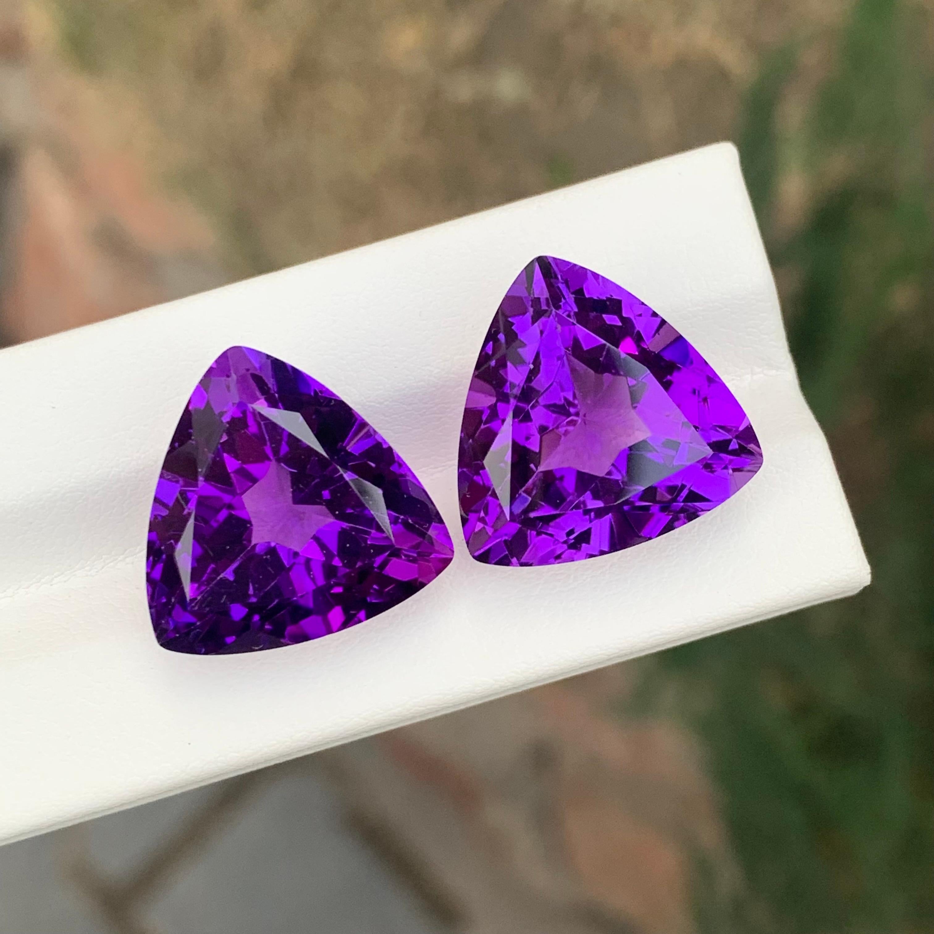 Arts and Crafts 39.00 Carat Natural Loose Amethyst Pair Trillion Cut Gemstone For Sale