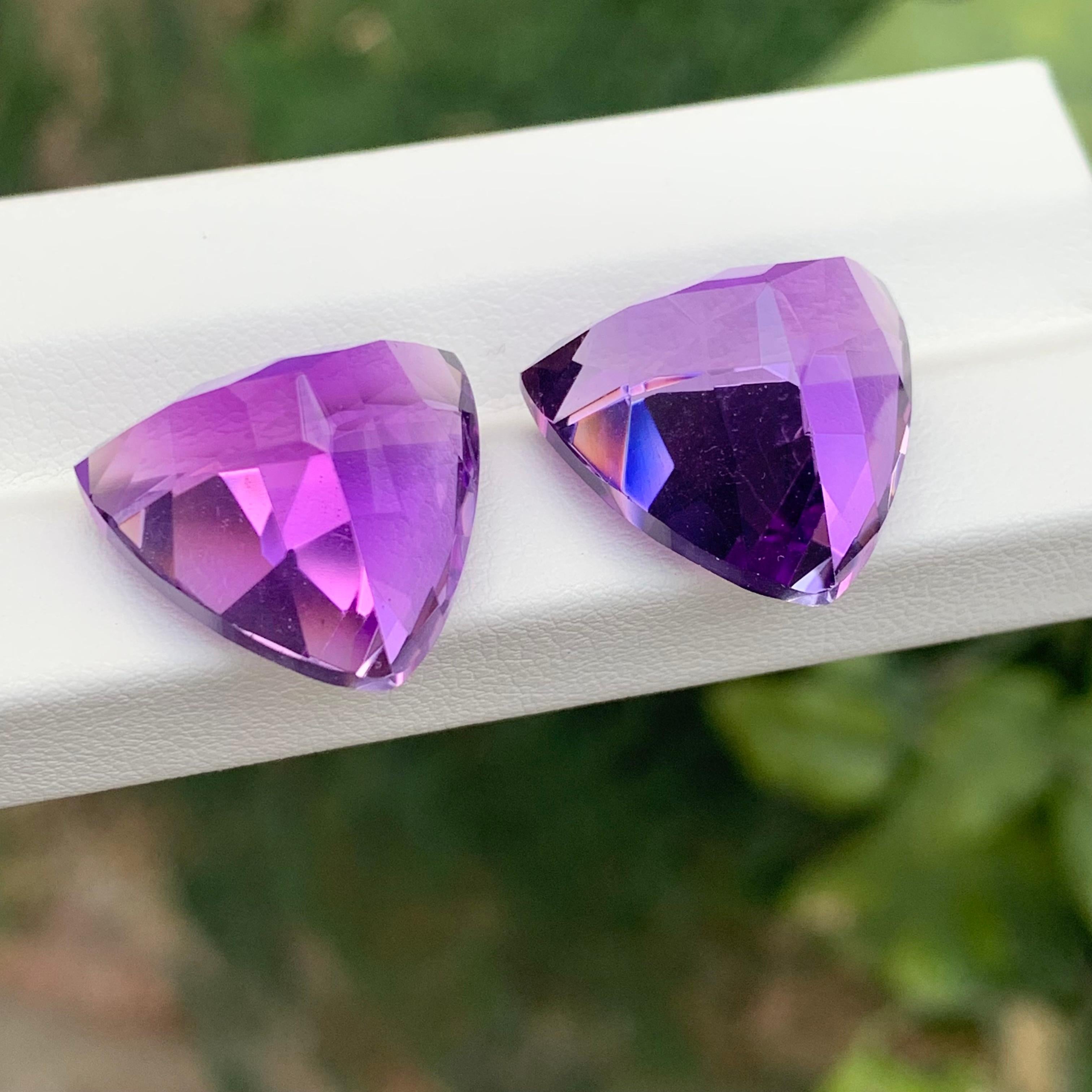 39.00 Carat Natural Loose Amethyst Pair Trillion Cut Gemstone For Sale 1