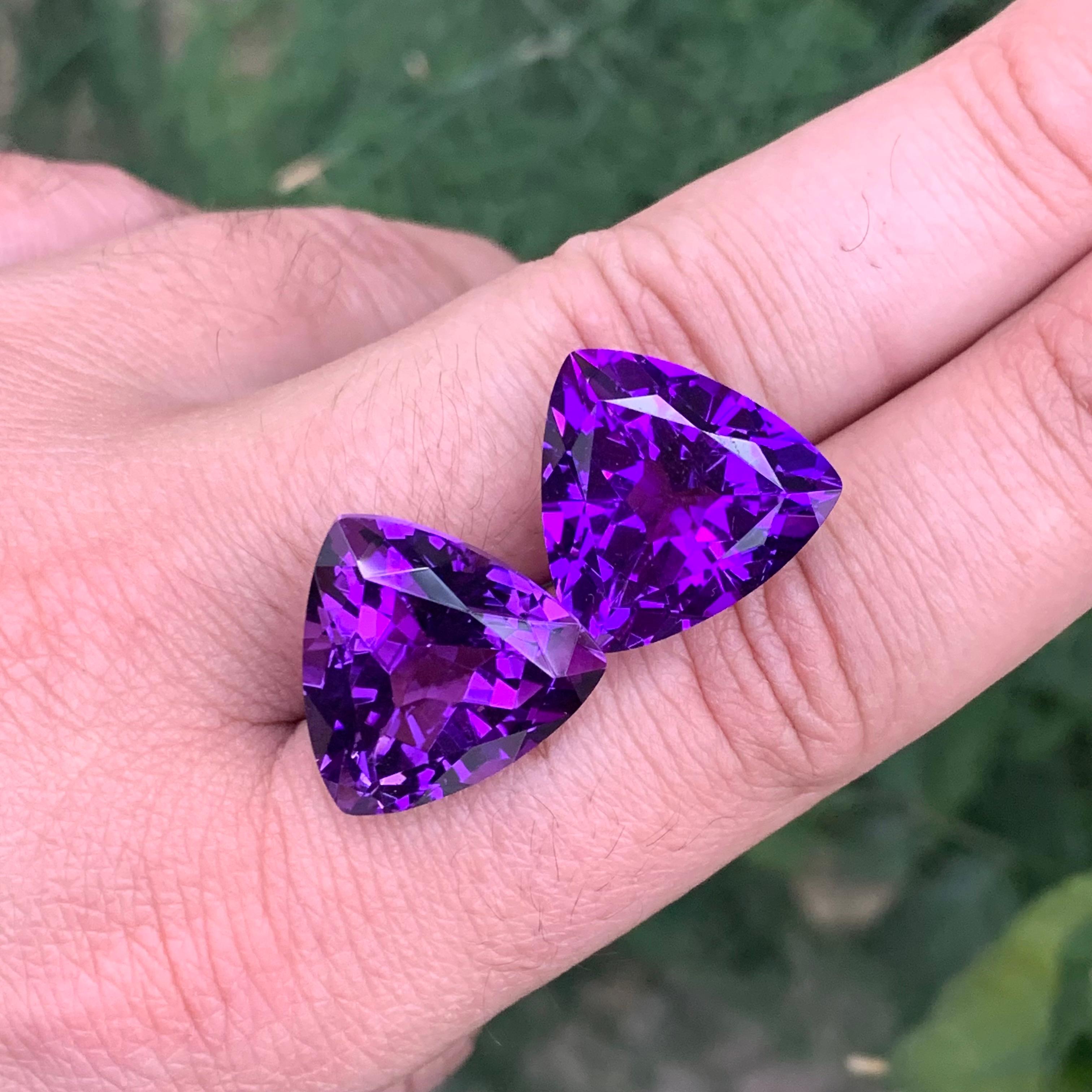 39.00 Carat Natural Loose Amethyst Pair Trillion Cut Gemstone For Sale 3