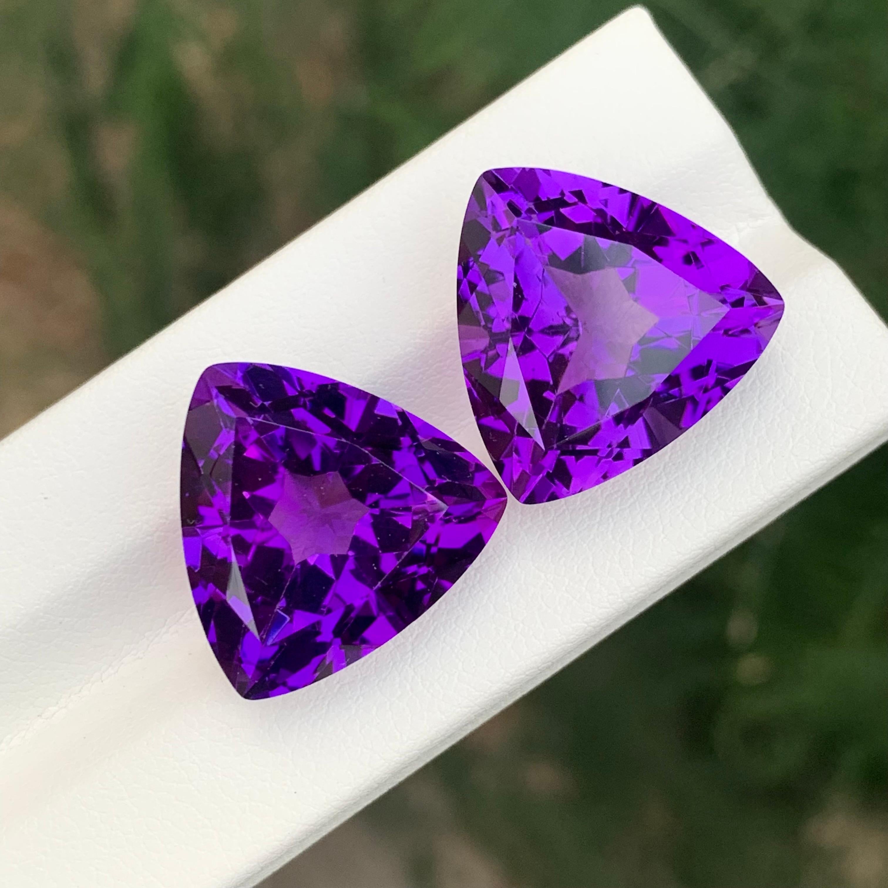 39.00 Carat Natural Loose Amethyst Pair Trillion Cut Gemstone For Sale 4