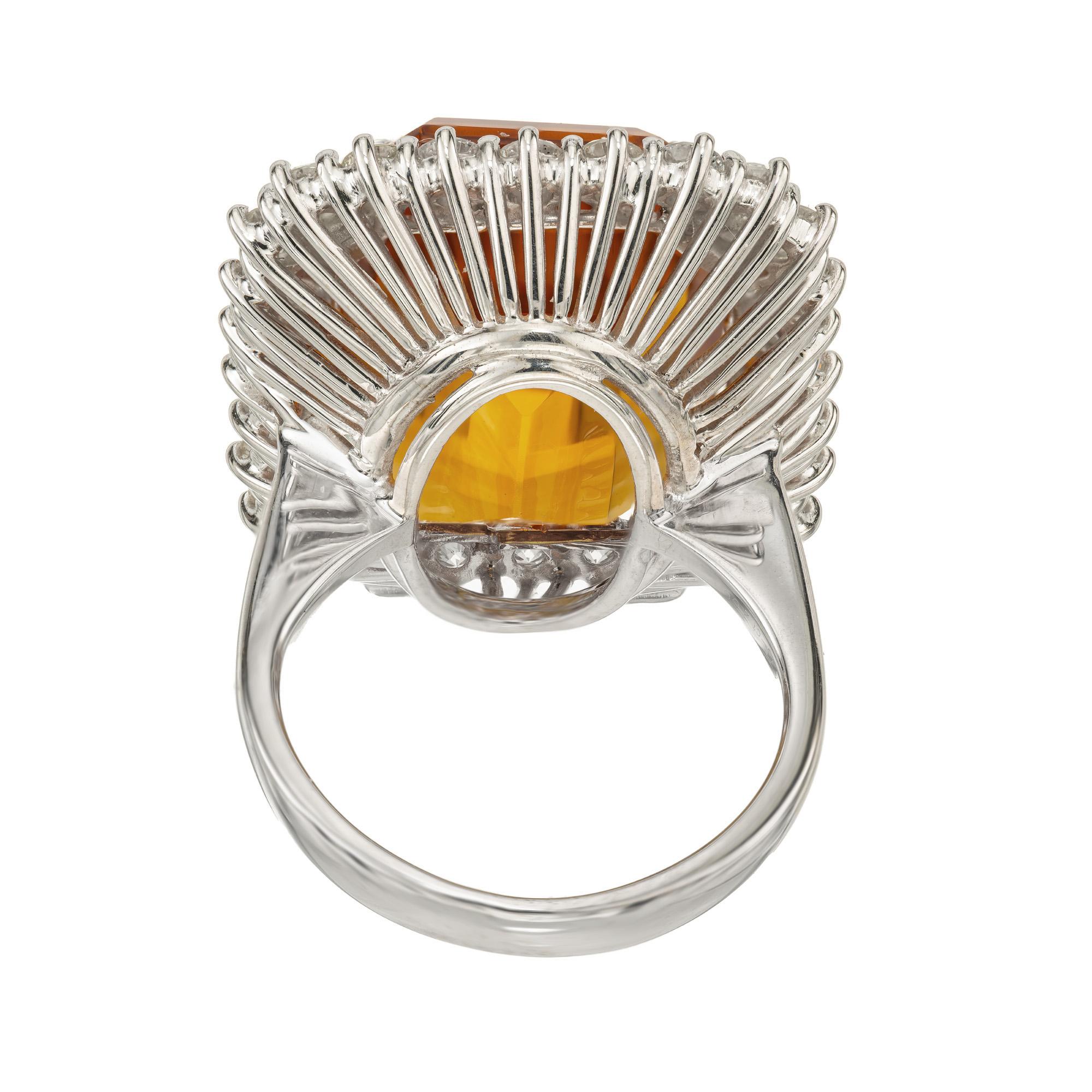 39.00 Carat Orange Rectangle Citrine Diamond Halo White Gold Cocktail Ring In Excellent Condition For Sale In Stamford, CT