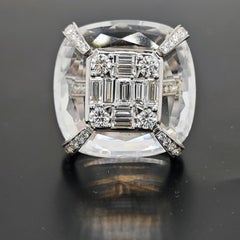 39.05 Carat Baguette Diamond Cushion Cut Crystal White Gold Ring