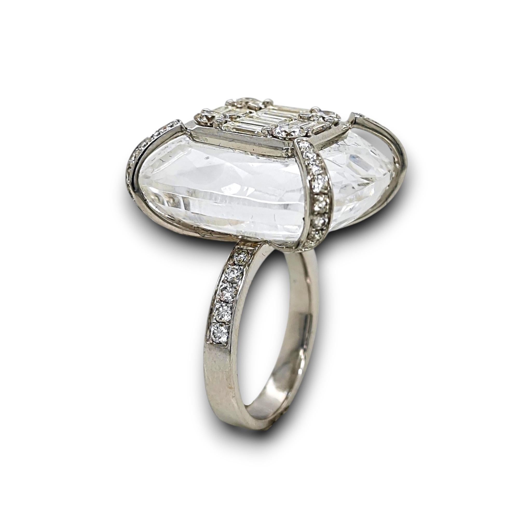 39.05 Carat Baguette Diamond Cushion Cut Crystal White Gold Ring In New Condition For Sale In New York, NY