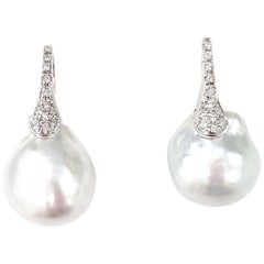 39.05 Carat Pearl and Diamond Drop Earrings in 18-Karat White Gold