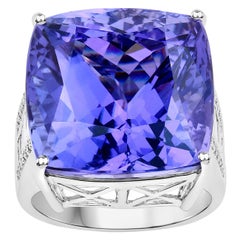 39.08 Carat Tanzanite Diamond 18 Karat White Gold Cocktail Ring