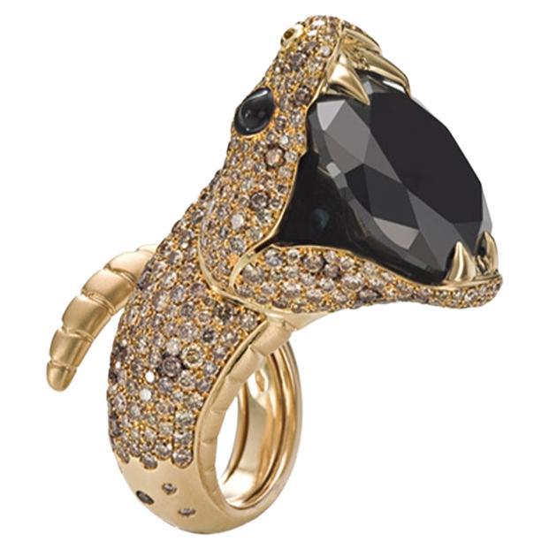 39.08ct Black Diamond Snake Cocktail Bypass Ring For Sale