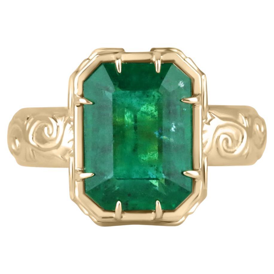 Anillo de compromiso solitario de 3,90 ct talla esmeralda de calidad superior y color verde intenso