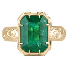 Anello di fidanzamento solitario verde ricco con taglio smeraldo di qualità 3,90 ct.