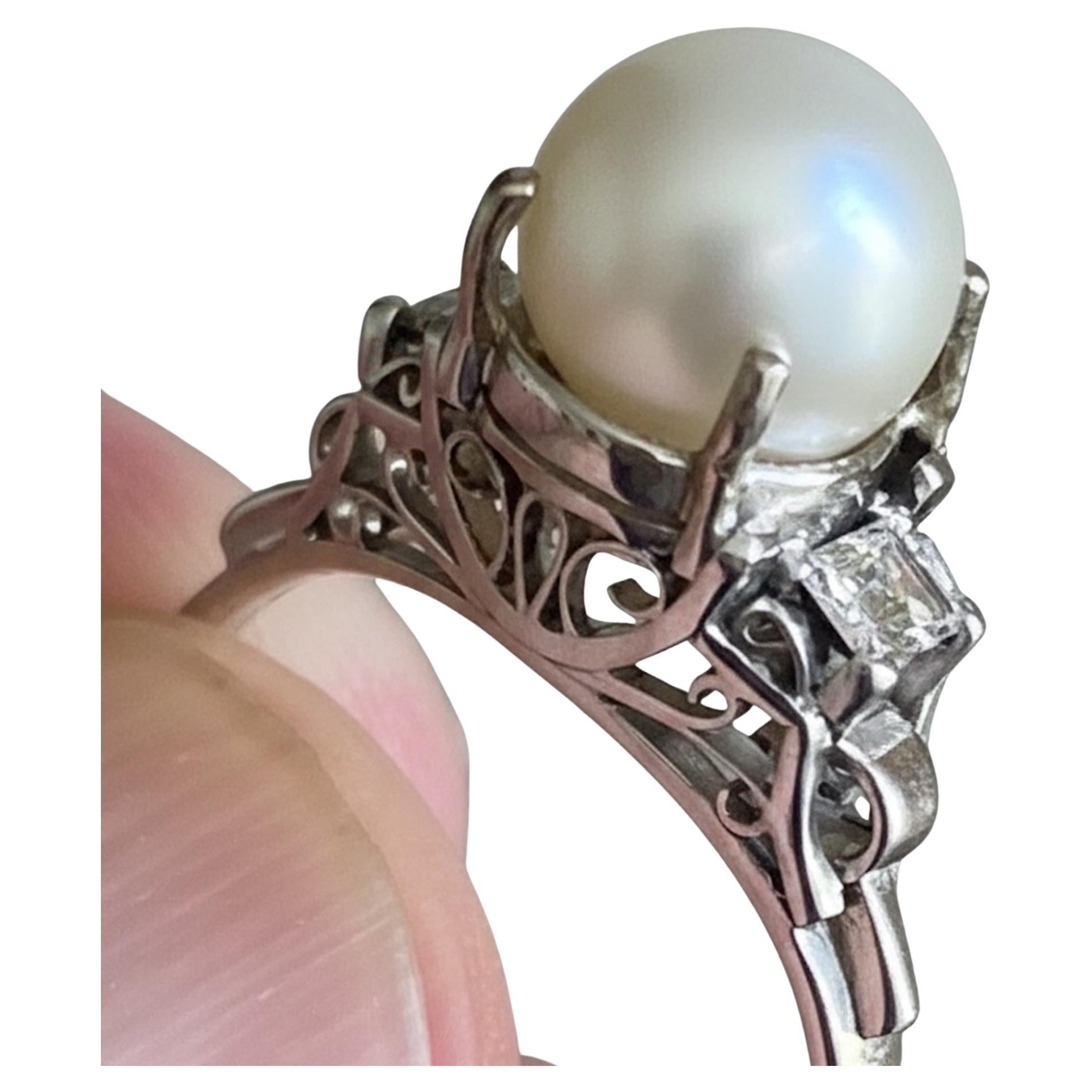 3.90ct Natural Pearl & Diamond Platinum Ring GIA Certificate For Sale