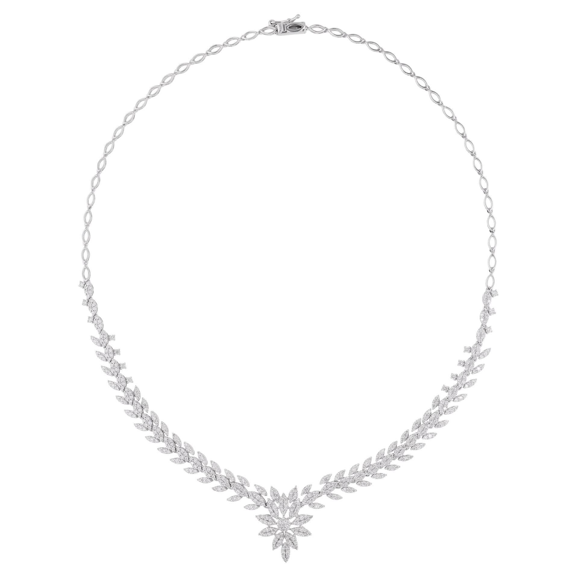 3,90Ct SI/H Collana da sposa a girocollo con diamanti floreali in oro bianco 14k Gioielli di pregio