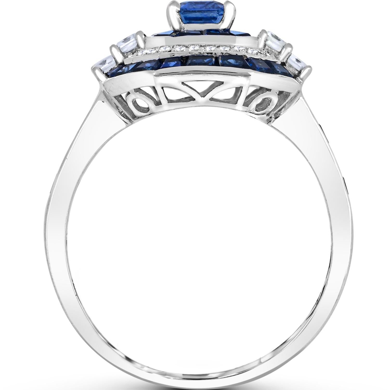3.90 Carat T.W. Sapphire and Diamond Accent Cocktail Ring in 14k White Gold In New Condition For Sale In New York, NY