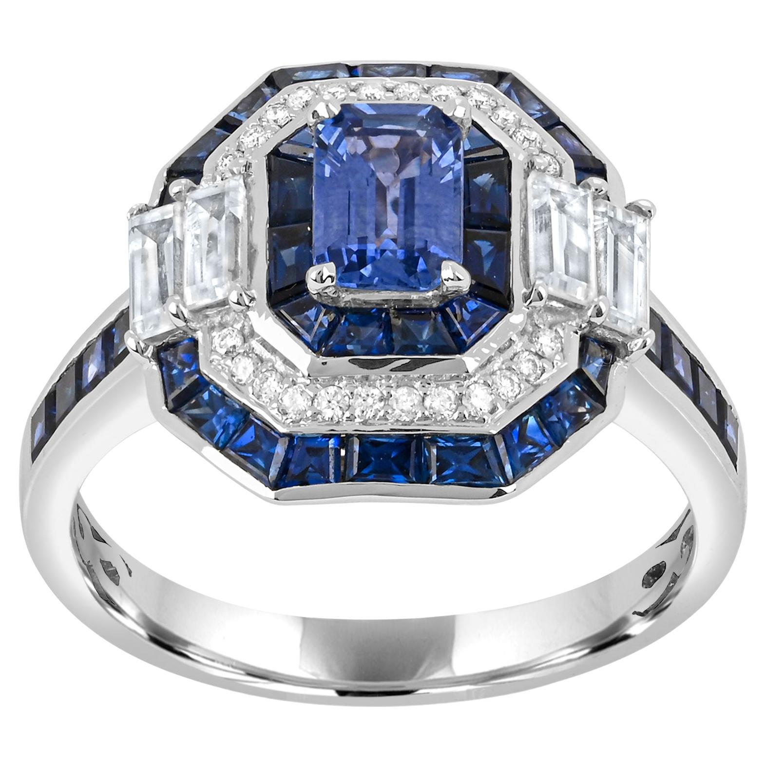 3.90 Carat T.W. Sapphire and Diamond Accent Cocktail Ring in 14k White Gold For Sale