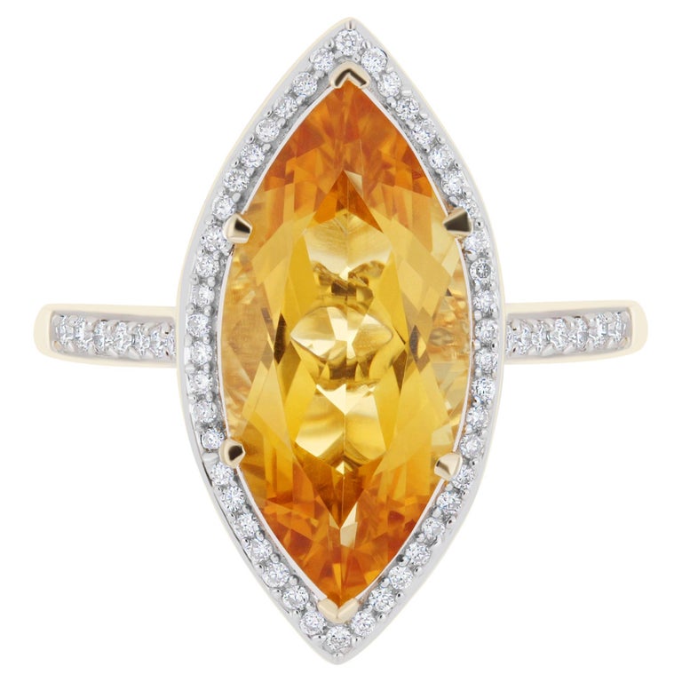 Customizable 3.90cts Citrine and Diamond Ring in 14 Karat Yellow Gold Cocktail Ring for Gifts