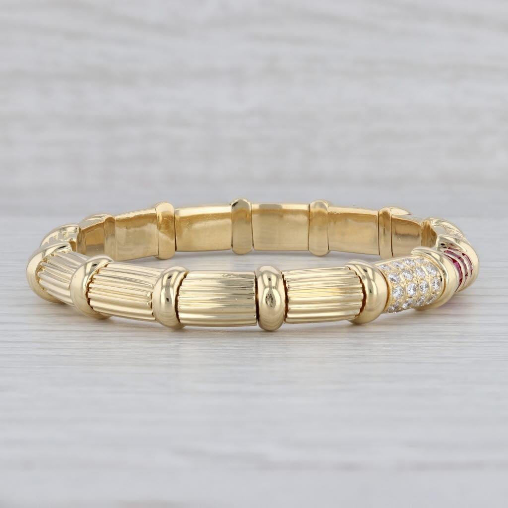 3.90ctw Ruby Diamond Cuff Bangle Bracelet en or jaune 18k 6.5