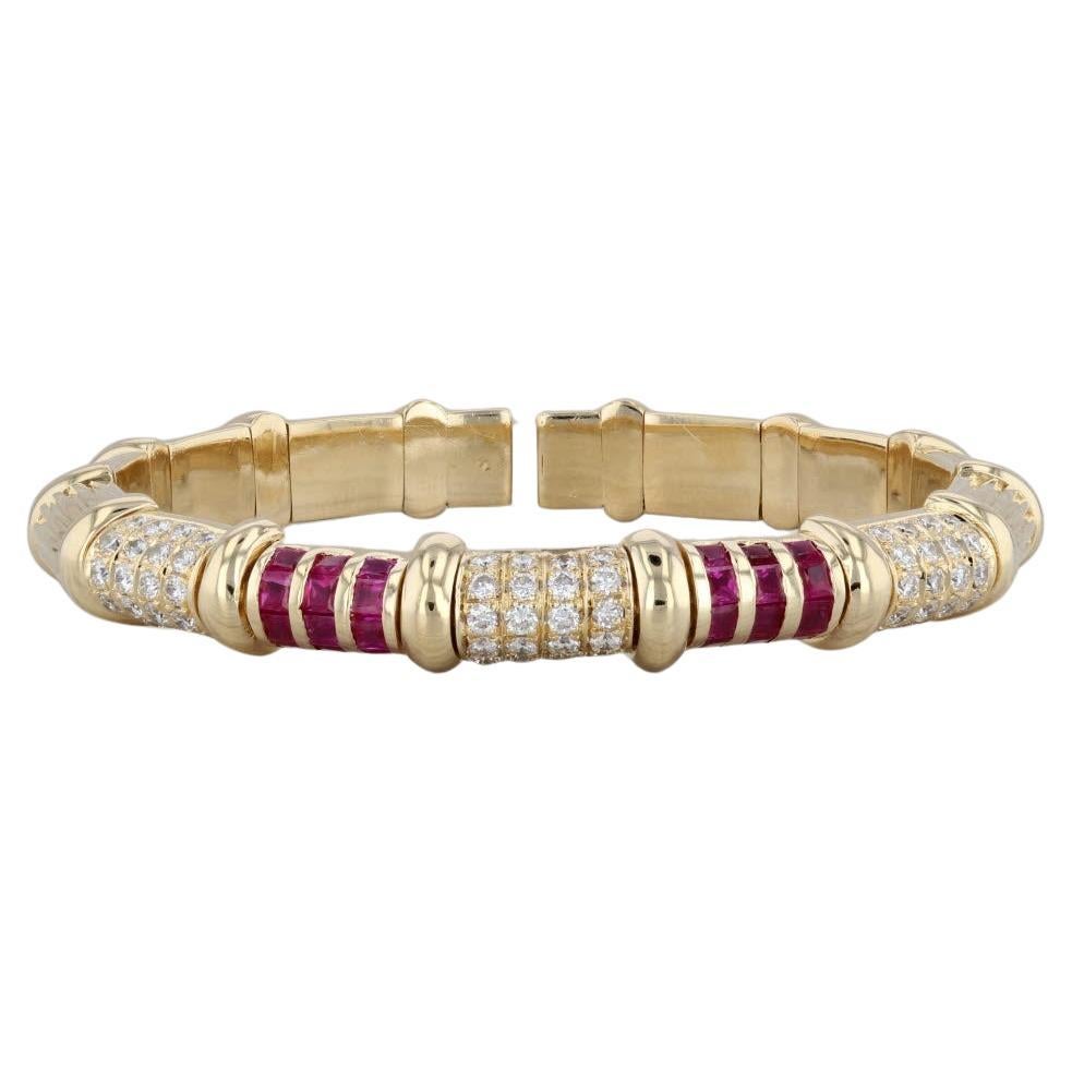 3.90ctw Ruby Diamond Cuff Bangle Bracelet en or jaune 18k 6.5" 6.5" en vente