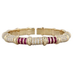 3.90ctw Ruby Diamond Cuff Bangle Bracelet en or jaune 18k 6.5" 6.5"