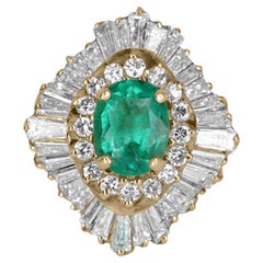4.35tcw 14K Colombian Emerald Oval & Diamond Accent Ballerina Reto 1950s Ring