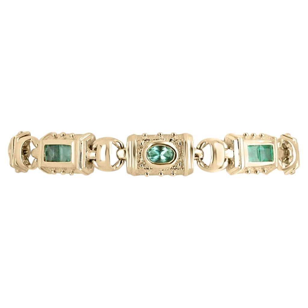 3.90tcw 14K Natural Emerald-Asscher Cut & Oval Cut Semi-Solid Gold Bracelet