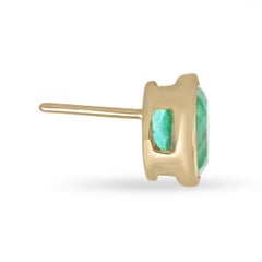3.90tcw 18K Oval Bezel Set Emerald Stud Earrings Oval Emerald Anniversary Studs