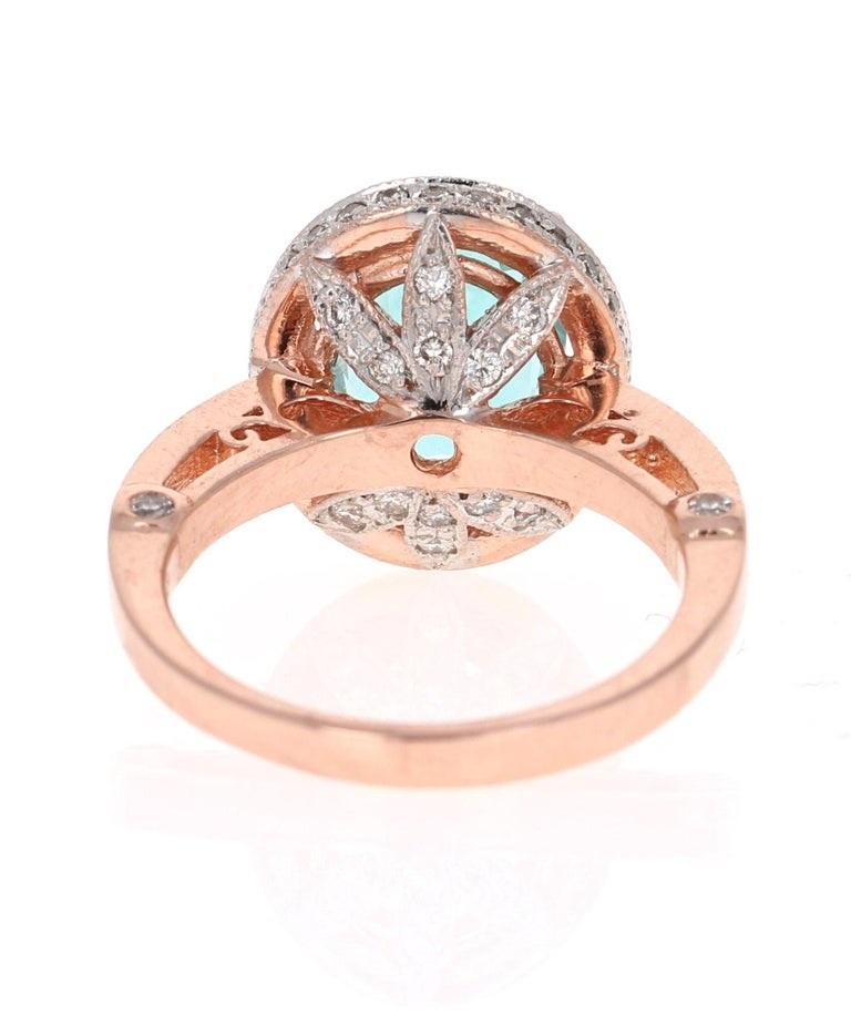 Oval Cut 3.91 Carat Apatite Diamond Rose Gold Engagement Ring For Sale