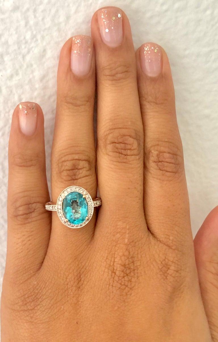 3.91 Carat Apatite Diamond Rose Gold Engagement Ring In New Condition For Sale In Los Angeles, CA