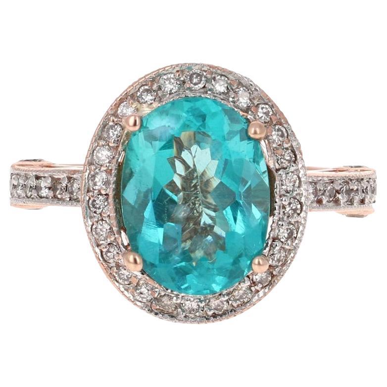 3.91 Carat Apatite Diamond Rose Gold Engagement Ring For Sale