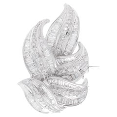 3.91 Carat Baguette Diamond Leaf Brooch 18 Karat White Gold Pendant Fine Jewelry