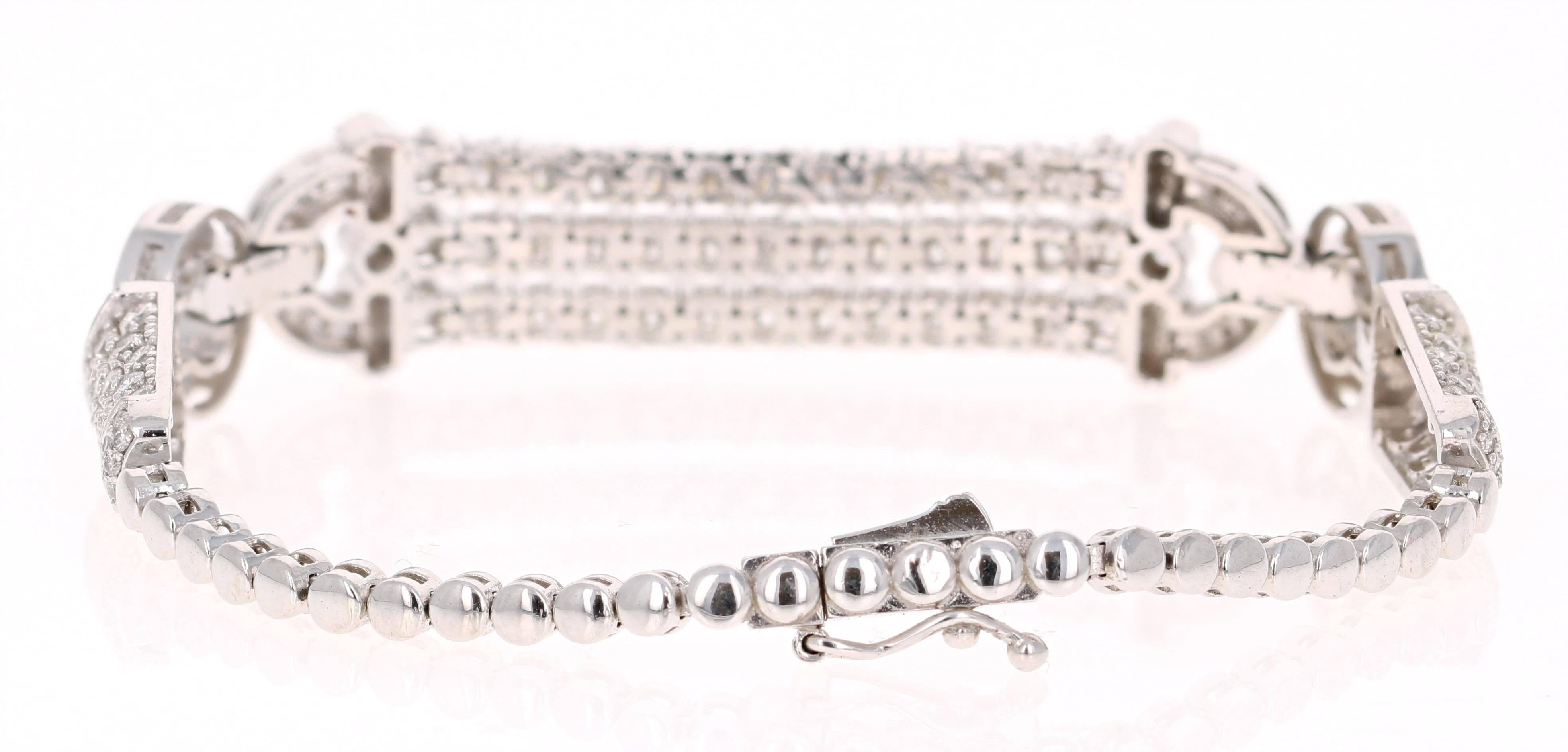 Round Cut 3.91 Carat Diamond White Gold Art Deco Bracelet