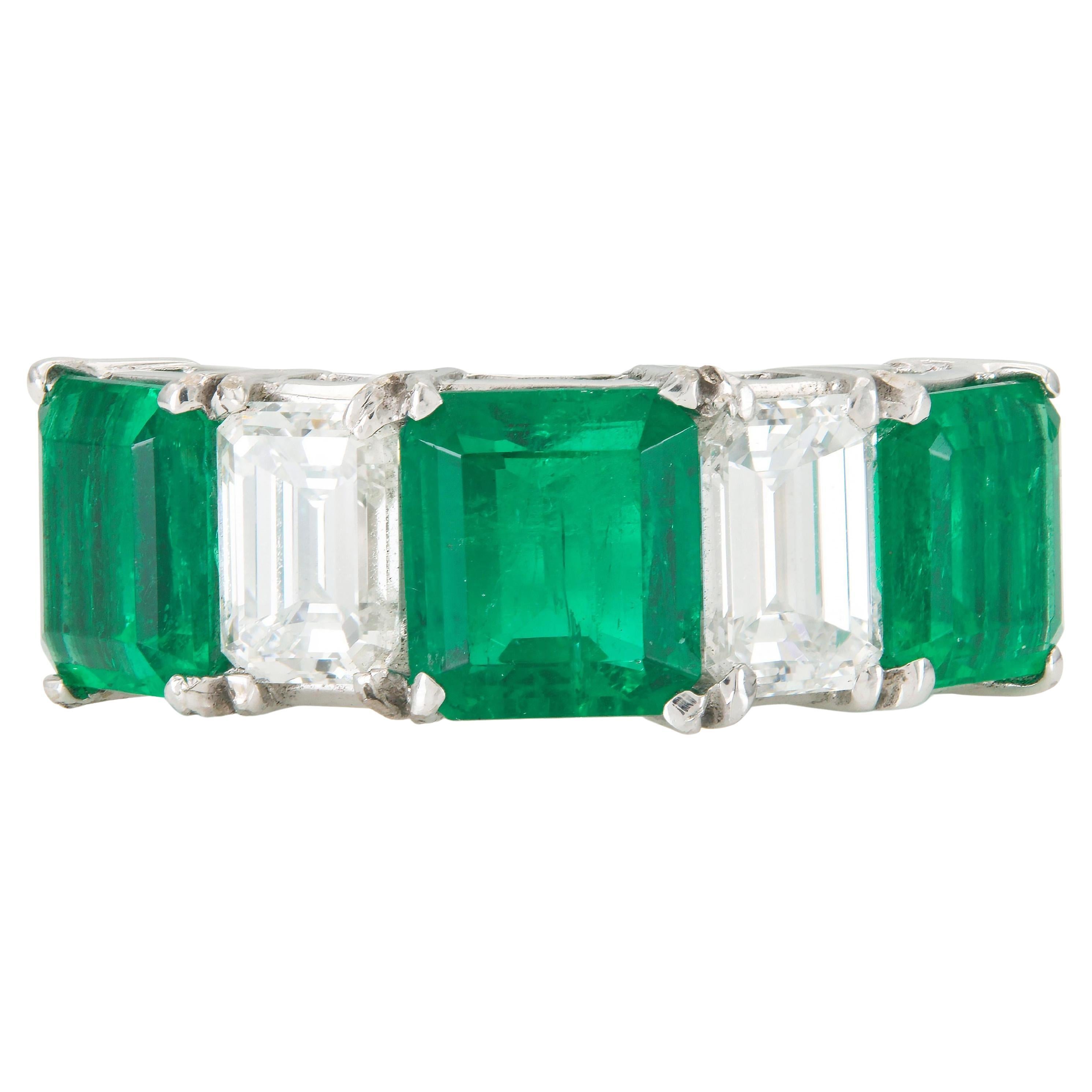 3.91 Carat Emerald & 1.51 Carat Diamond Ring